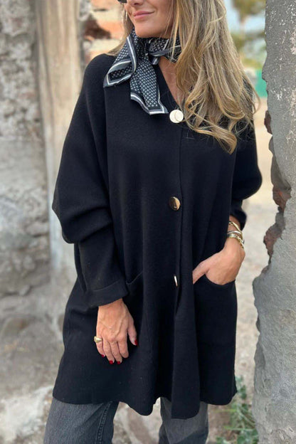 Mid-length solid color single-breasted V-neck cardigan jacket