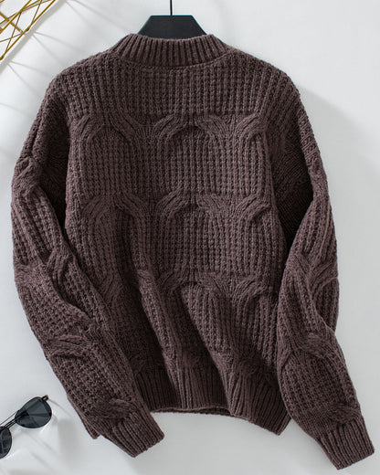 Solid Color Cable Knit Pullover