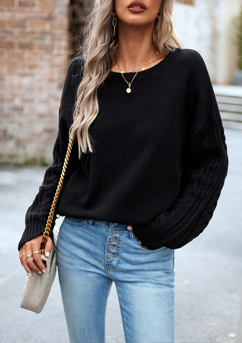 Cable Knit Long Sleeve Crewneck Sweater