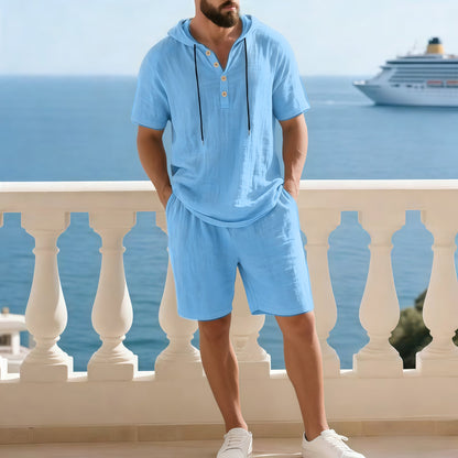 Hochwertiges Sommer-Zweiteiler-Set für Herren | Lässiges Kurzarmhemd + Shorts【Kostenloser Versand】