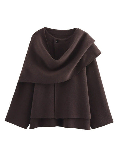 Parisian Boulevard Asymmetric scarf cropped knitted jacket