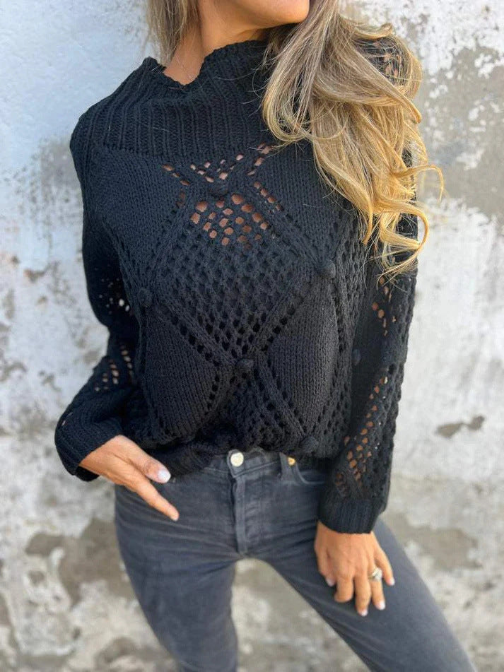 Loose hollow roundneck knit sweater