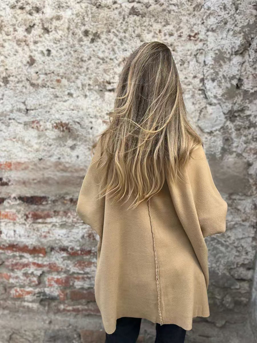 Mid-length solid color single-breasted V-neck cardigan jacket