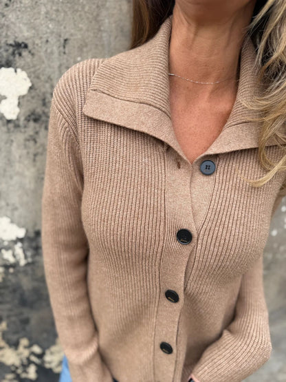 Loose Cropped Button Lapel Sweater Jacket