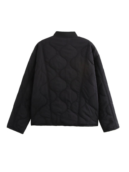 Leopard lining quilted buttons padded jacket