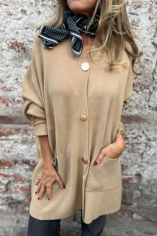 Mid-length solid color single-breasted V-neck cardigan jacket