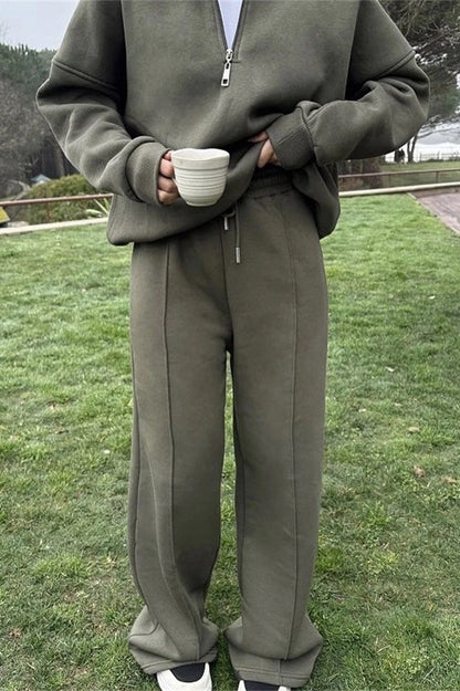 Thrifted Vibes half-open pullover sweatshirt and pants two-piece set