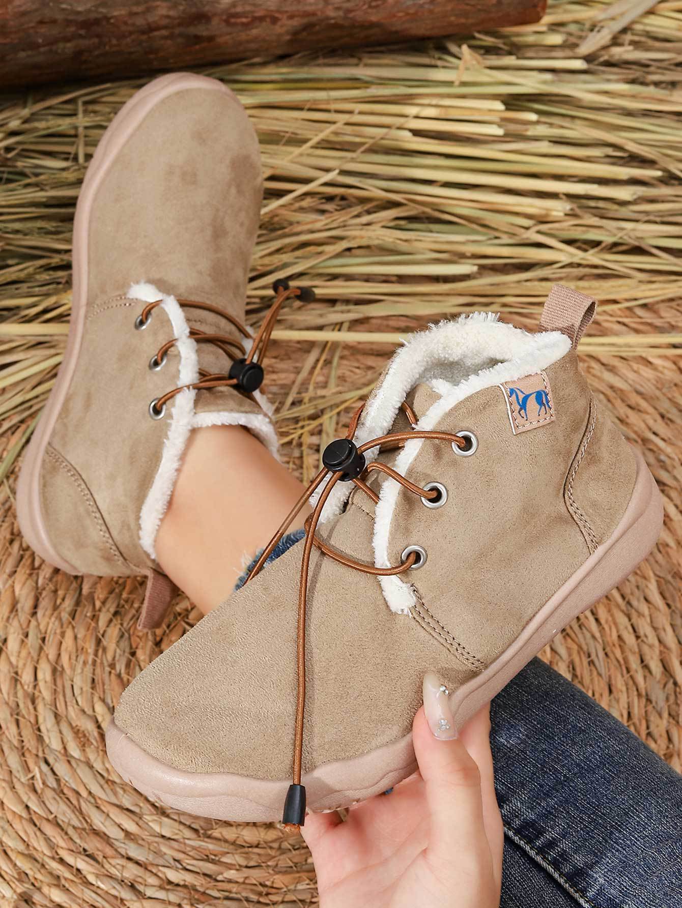 Convenient lacing system plush soft rubber sole snow boots