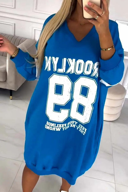 Sports Lettering Print Sweatshirt Dress