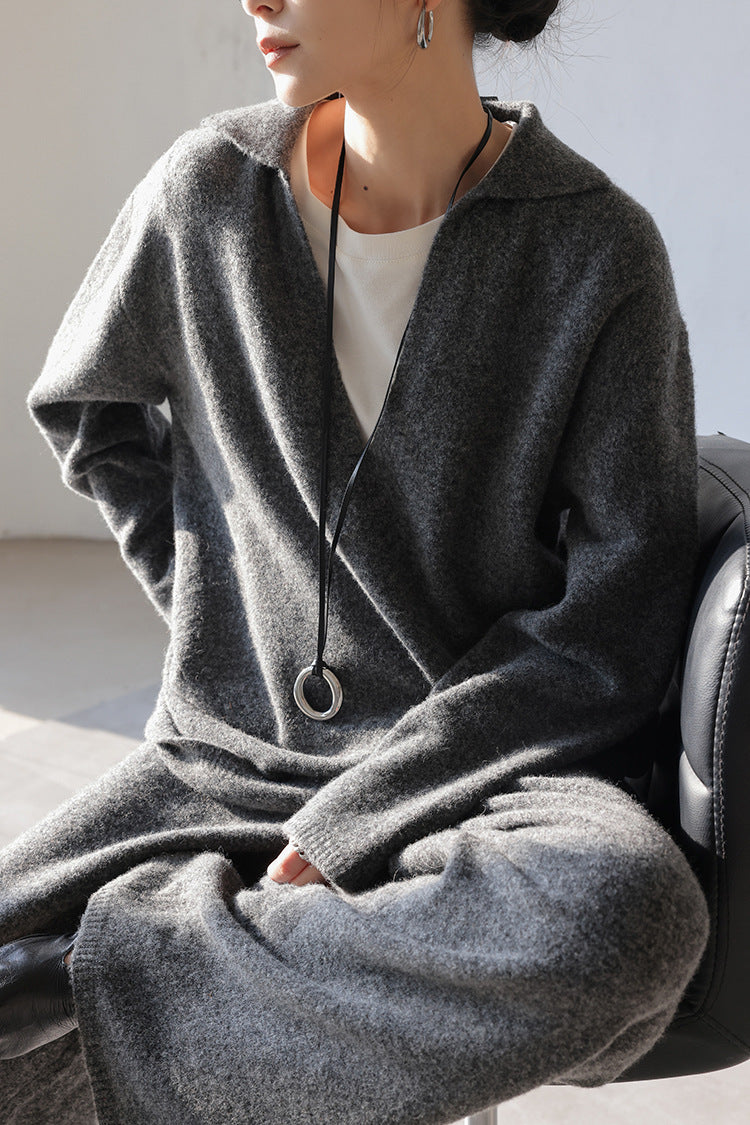 Thickened V-neck loose knitted sweater wide-leg pants two-piece set