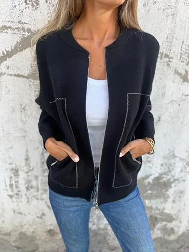 Simple cropped slim woolen jacket