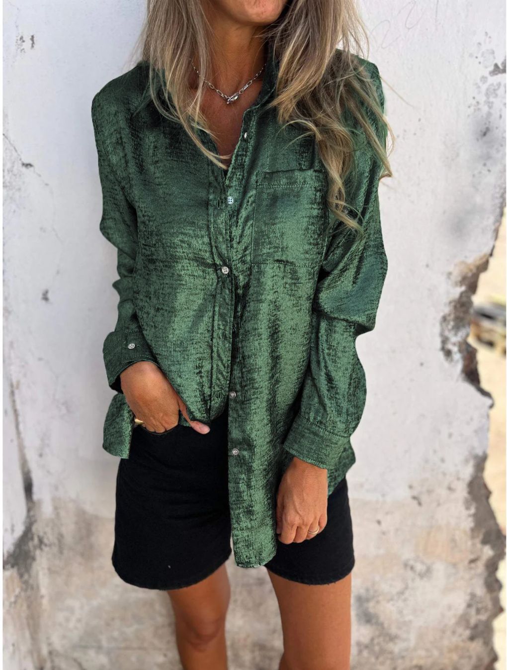 Chic Metallic Suede Lapel Shirt