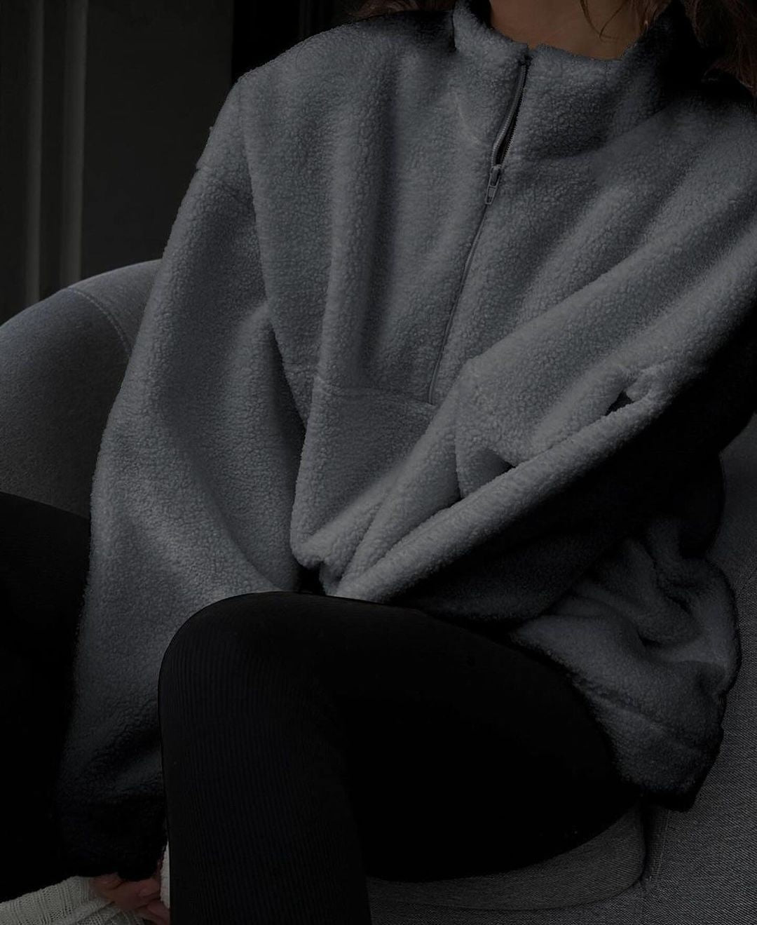 Warm Sherpa Half-Zip Stand Collar Sweatshirt