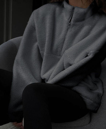 Warm Sherpa Half-Zip Stand Collar Sweatshirt