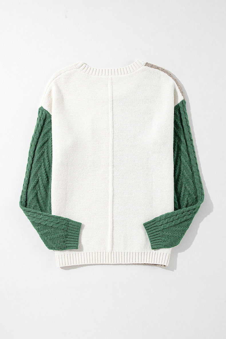 Cable Knit Color Stitching Chest Pocket Tops