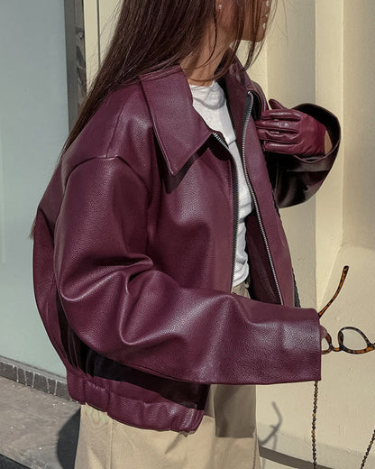 Mood Lift Matte Cropped PU Leather Biker Jacket