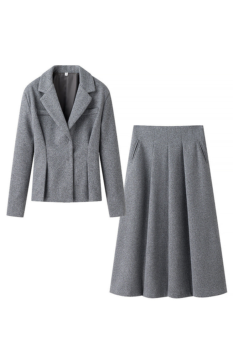 Lapel single-breasted slim-fit woolen suit jacket and skirt two-piece suit