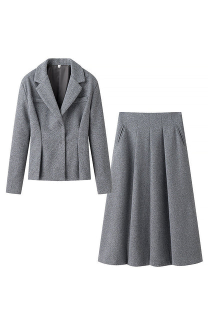 Lapel single-breasted slim-fit woolen suit jacket and skirt two-piece suit