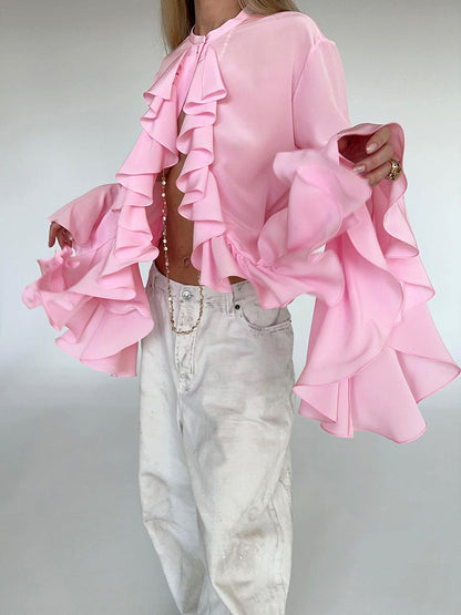Wide Cuffs and Ruffles Long sleeve Light Shirt