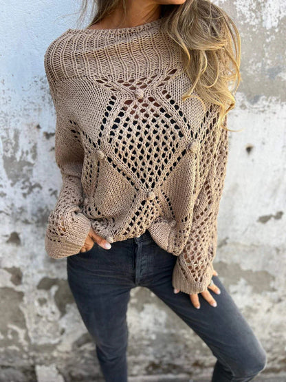 Loose hollow roundneck knit sweater