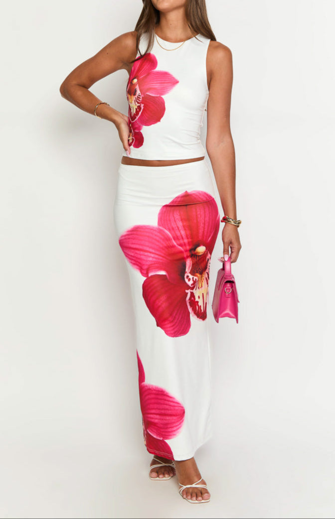 Viviana White Orchid Maxi Skirt 
