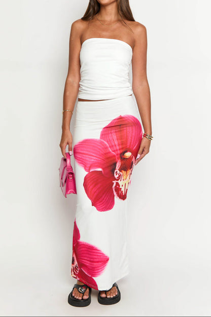 Viviana White Orchid Maxi Skirt 