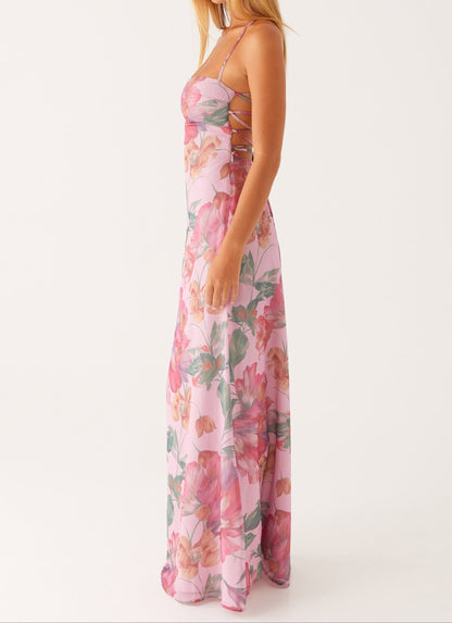 Agnesina Maxi Dress – Pink with Floral Print