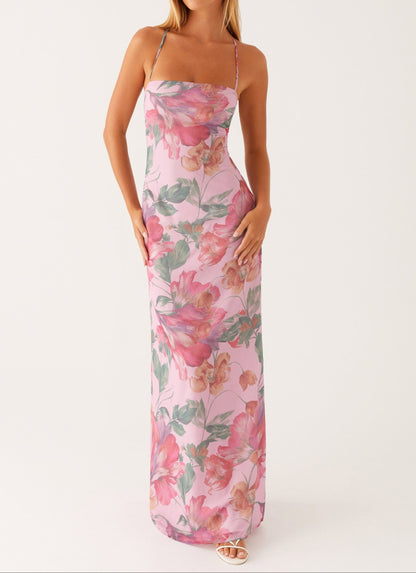 Agnesina Maxi Dress – Pink with Floral Print