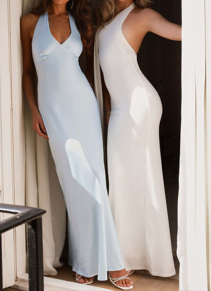 Donatella Satin Maxi Dress – Ice Blue