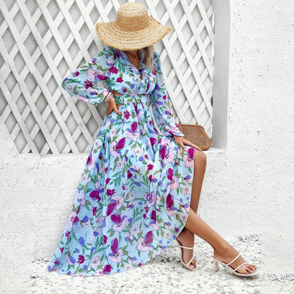 Amelia - Floral maxi dress in sky blue