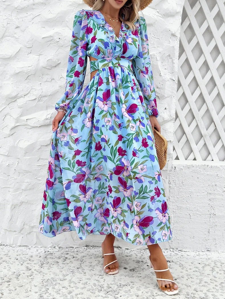 Amelia - Floral maxi dress in sky blue