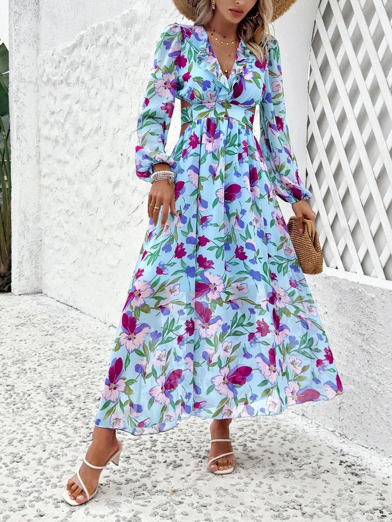 Amelia - Floral maxi dress in sky blue