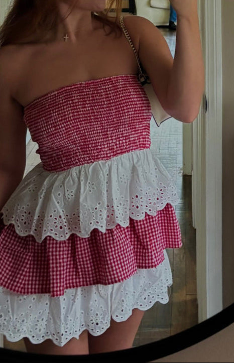 Fabiana Rotes und Weißes Strapless MiniKleid