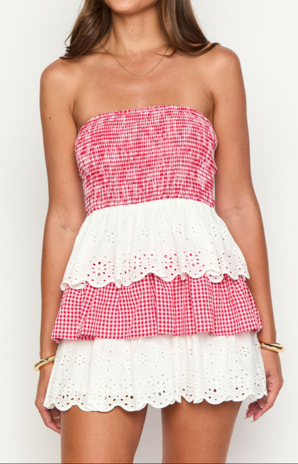 Fabiana Rotes und Weißes Strapless MiniKleid