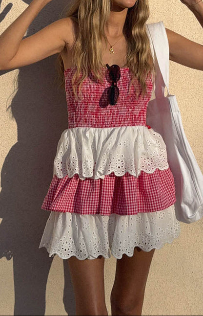 Fabiana Rotes und Weißes Strapless MiniKleid