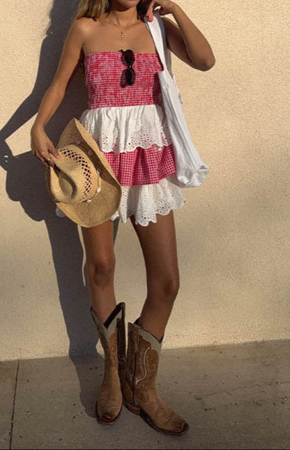 Fabiana Rotes und Weißes Strapless MiniKleid