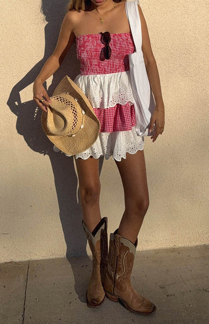 Fabiana Rotes und Weißes Strapless MiniKleid