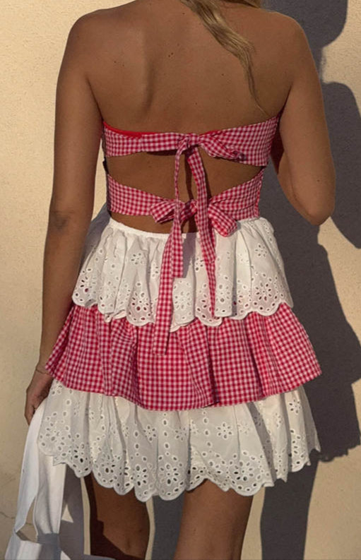 Fabiana Rotes und Weißes Strapless MiniKleid