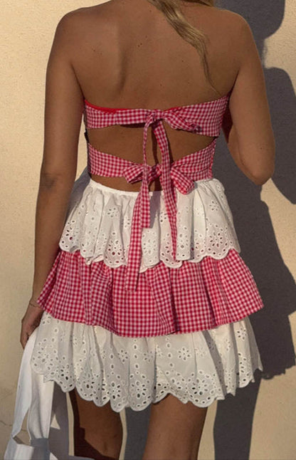 Fabiana Rotes und Weißes Strapless MiniKleid