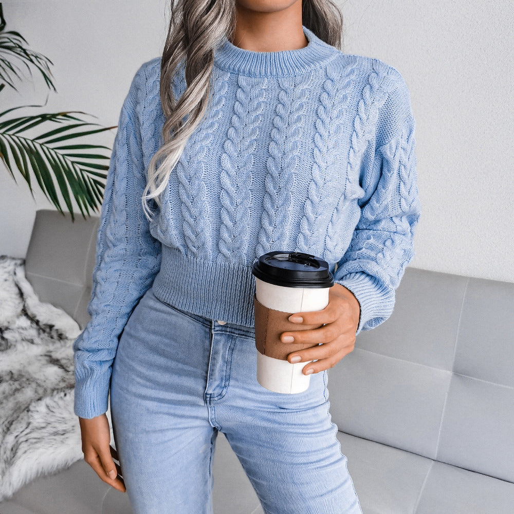 Blauer Cropped Pullover mit Muster