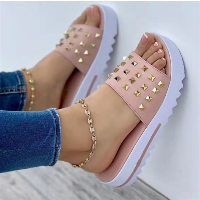 Plateau Schuhe Mit Nietenverzierung Rosa