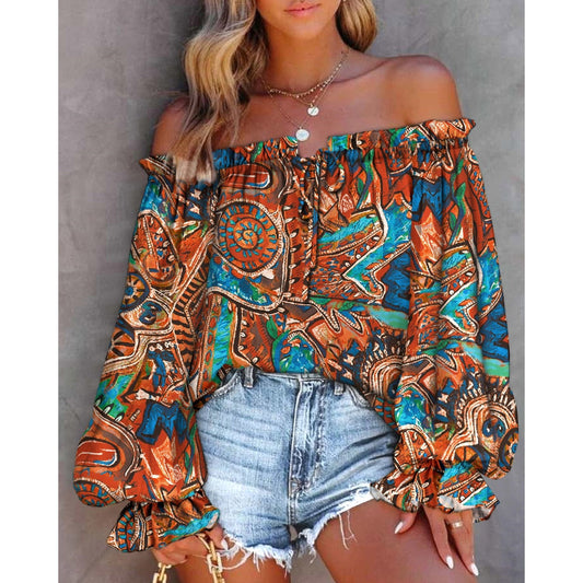 Off-Shoulder Top mit Druck