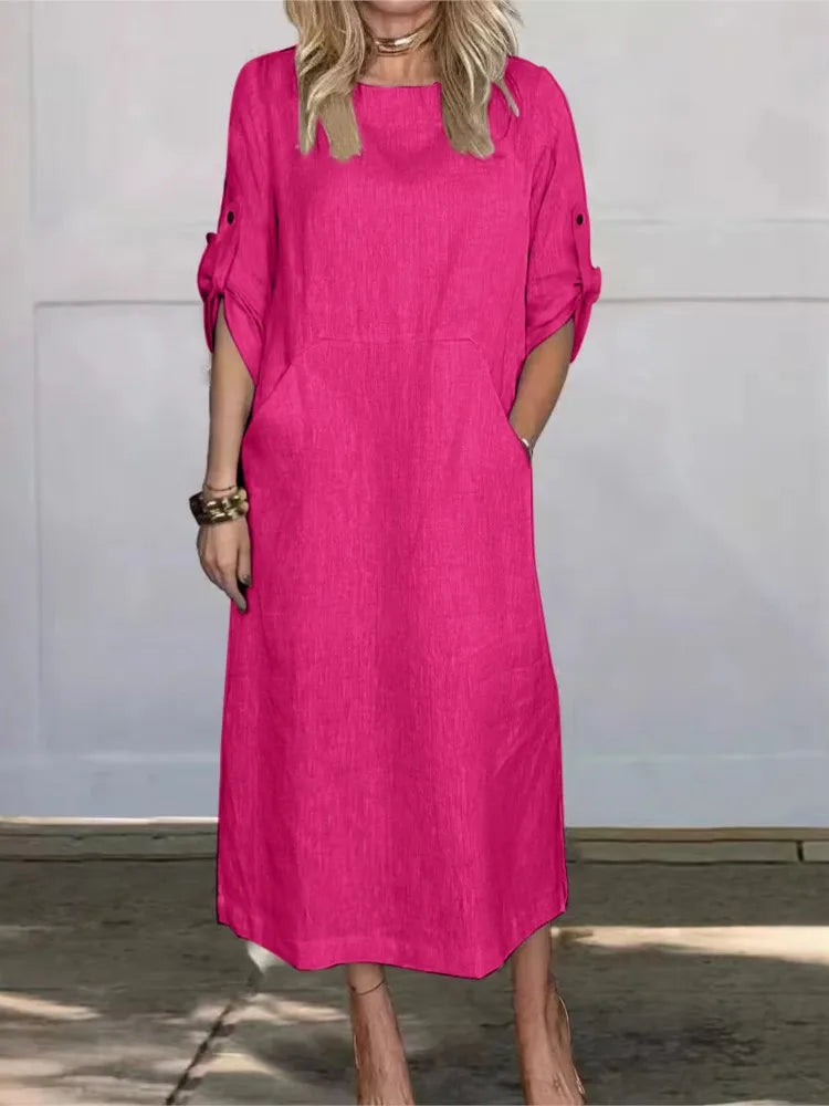 Kleid aus Baumwolle und Leinen 'Zoe' Rosa