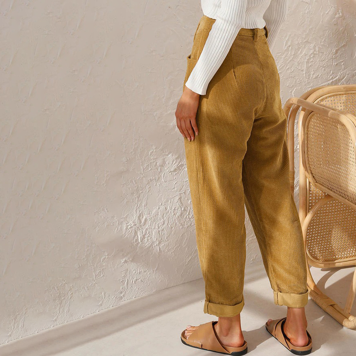 Terracotta chino trousers with pleats - Anna