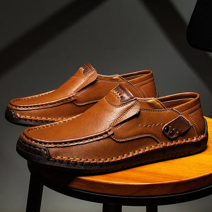 Hand-stitched men's moccasins with detailed decoration