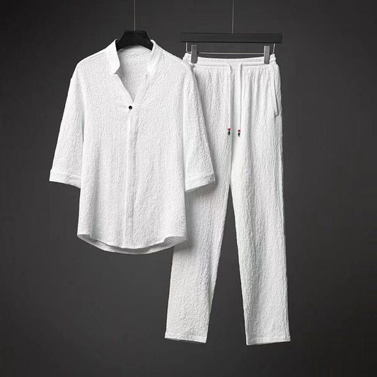 White 3/4 sleeve and drawstring pants set - Leon