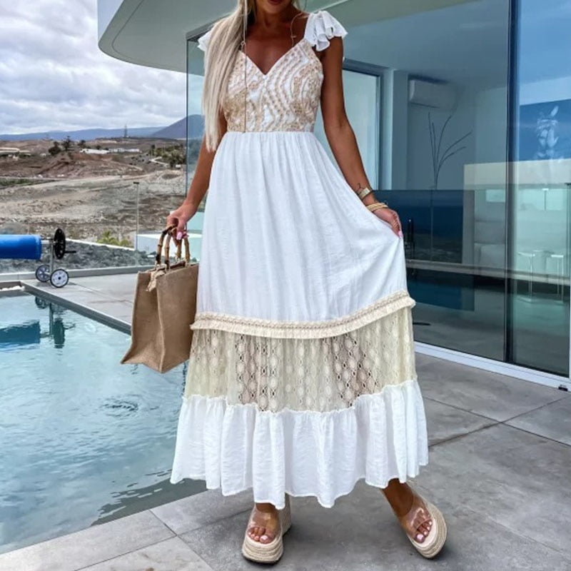 Weißes Maxi Ibiza Kleid