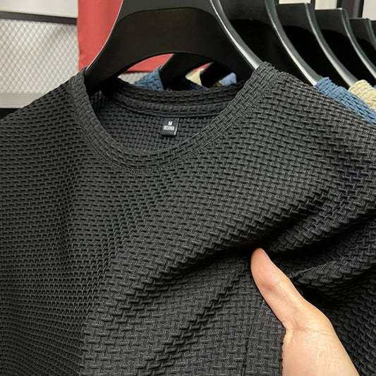 Olive green textured waffle crew neck shirt - Max