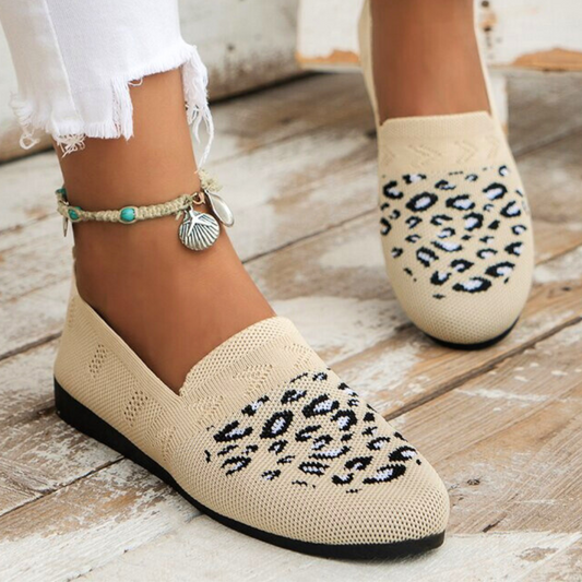 Beigefarbene Damen Flats mit Leopardenmuster - Wilda