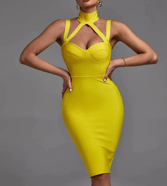 Gelb Bandage-Minikleid